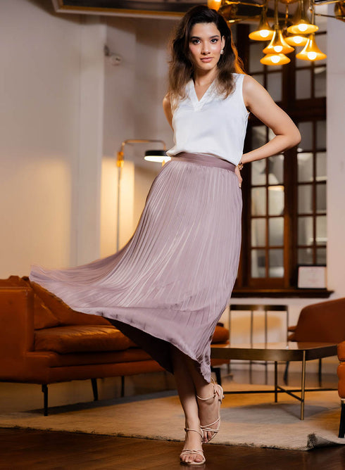 Pleated Printed Skirt